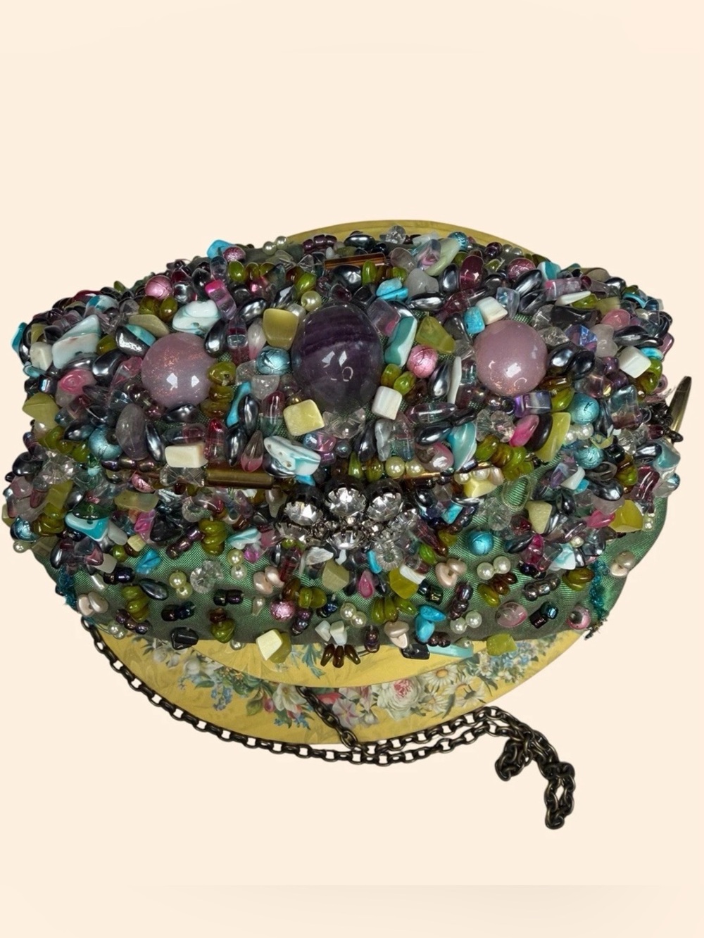 Mary Frances Beaded Purse Sage Green with Pastel Accents, GUC Vintage - Picture 4 of 14